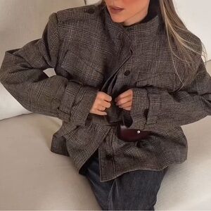 ZARA PLAID PEPLUM WOOL BLEND JACKET ZW COLLECTION - FUNNEL NECK COAT